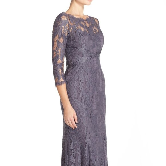 Adrianna Papell Dresses Adrianna Papell Gunmetal Grey Illusion Lace